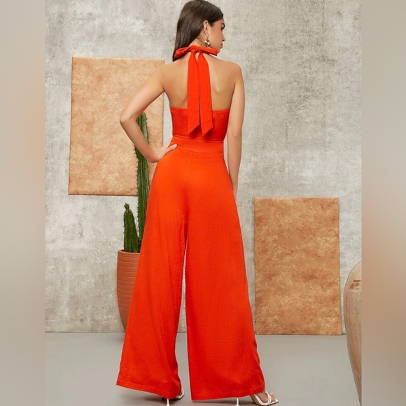 NEW - Cross Halter Solid Jumpsuit - Picture 4 of 5